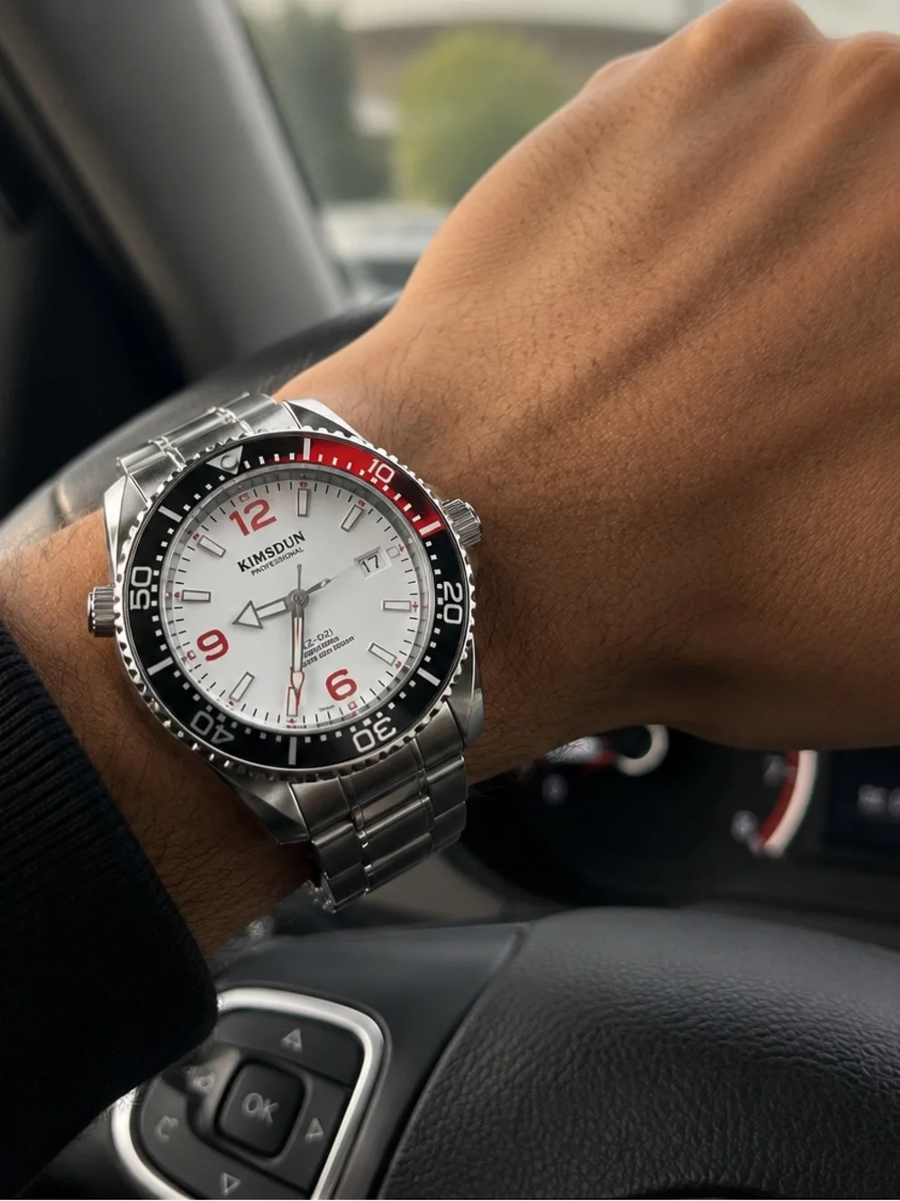 KIMSDUN Automatic Diver watch,white dial,Rotating Bezel, Luminous bezel pip